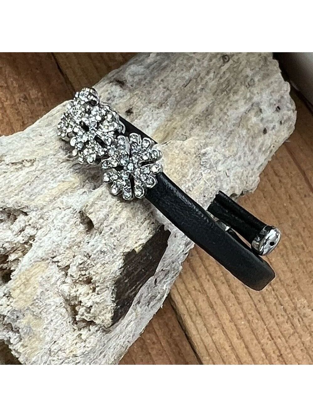 Snowflake Vegan Leather Wrap Bracelet Swarovski Crystals